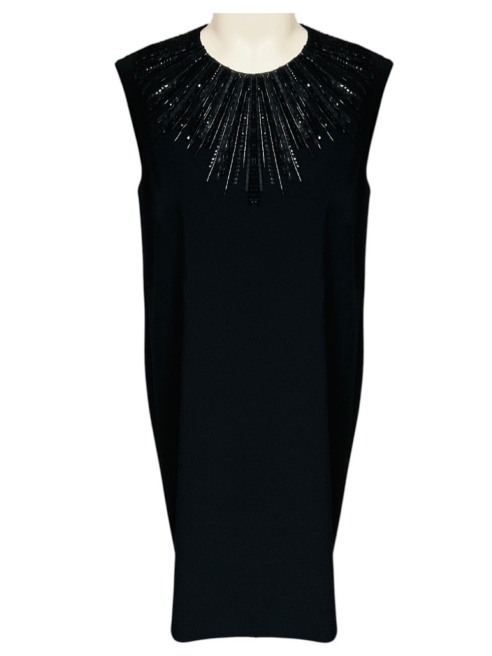 LANVIN BLACK SEQUIN AND BEAD EMBELLISHED SLEEVELESS CREPE DRESS